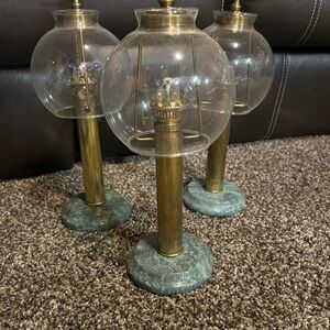 Petite Choses  Brass Oil Lamps with green marble base